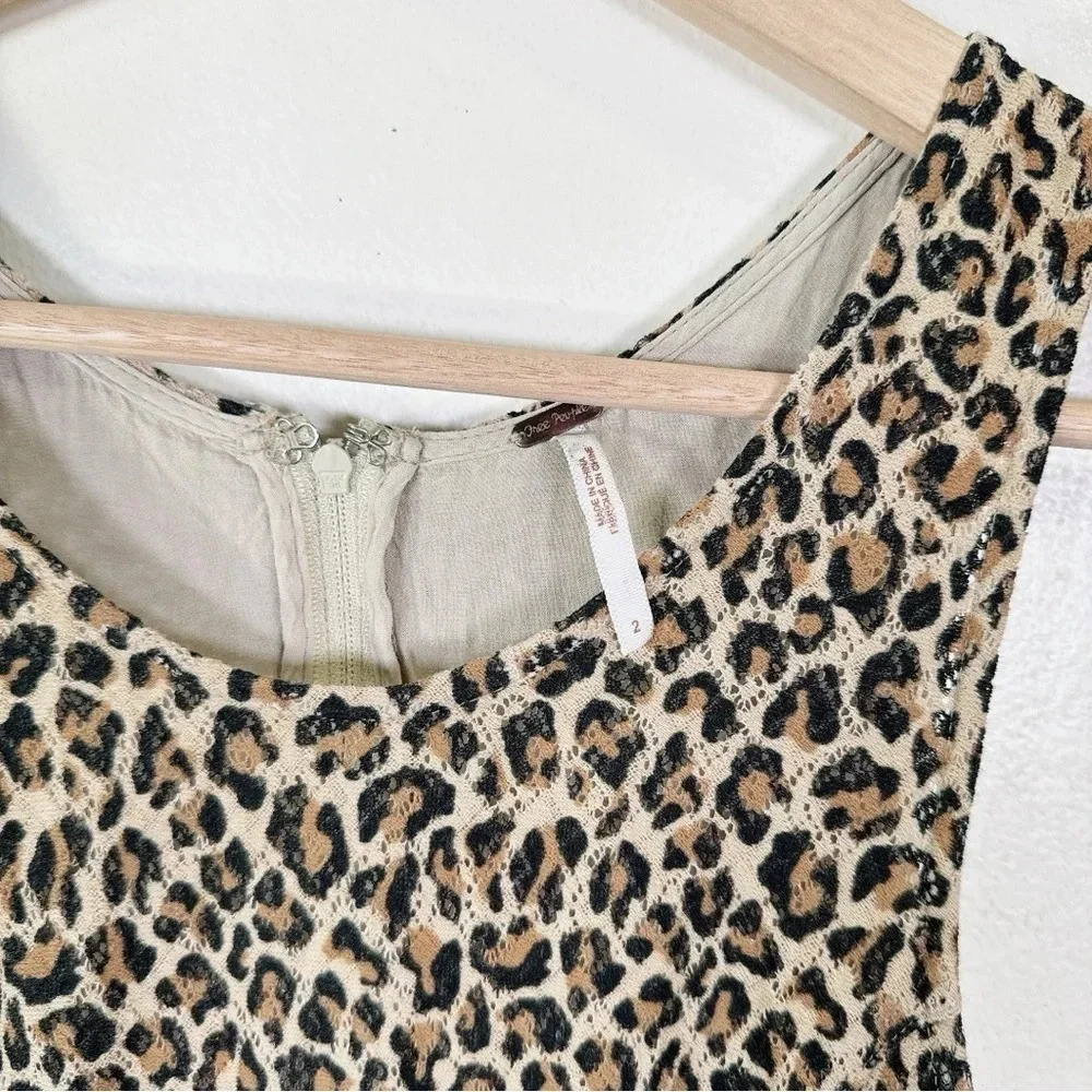 FREE PEOPLE Womens Size 2 Leopard Ombre Lace Daisy Dress - Picture 7 of 11